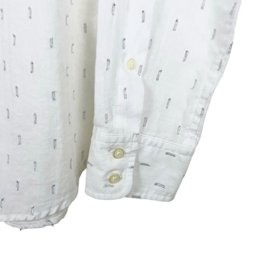 Gap Fitted Boyfriend White Button Down Silver Metallic Clip Dot Shirt Size M - Picture 4 of 14